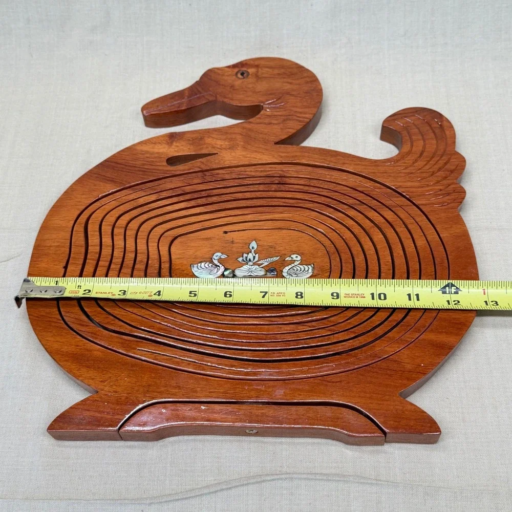 Vintage Wooden Duck Trivet French Country‎ Kitchen Decor Inlay Mother of Pearl - Picture 8 of 8